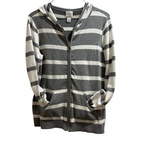 Weekends by Chico’s Soft Zipper Hoodie Pockets Gray/White Chico’s Sz 0 Small